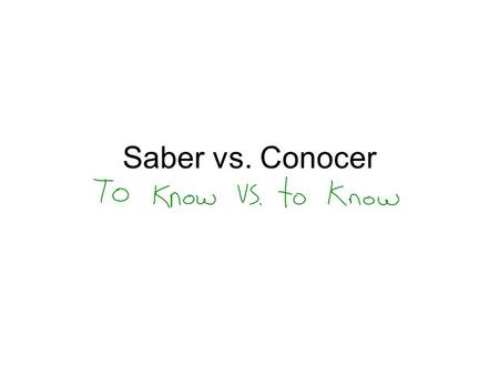 Saber vs. Conocer. Saber=To Know Facts Information How to do something.