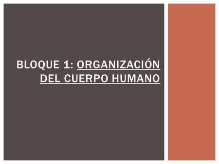 BLOQUE 1: ORGANIZACIÓN DEL CUERPO HUMANO