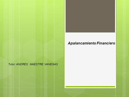 Apalancamiento Financiero Tutor: ANDRES MAESTRE VANEGAS.