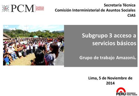 1 Secretaría Técnica Comisión Interministerial de Asuntos Sociales CIAS Subgrupo 3 acceso a servicios básicos Grupo de trabajo Amazonía T Lima, 5 de Noviembre.