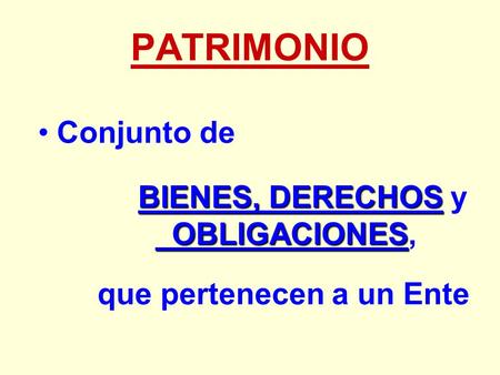 PATRIMONIO Conjunto de BIENES, DERECHOS y OBLIGACIONES,