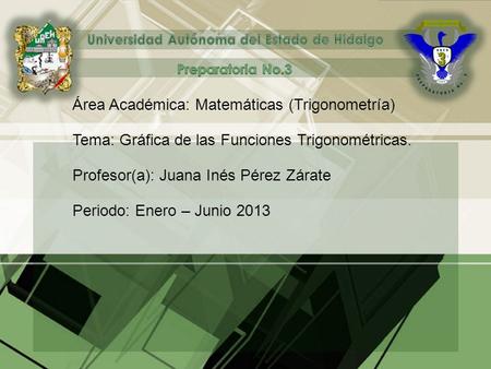 Área Académica: Matemáticas (Trigonometría) Tema: Gráfica de las Funciones Trigonométricas. Profesor(a): Juana Inés Pérez Zárate Periodo: Enero – Junio.
