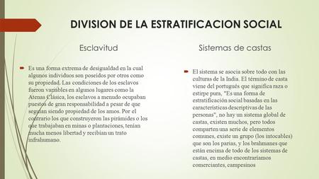 DIVISION DE LA ESTRATIFICACION SOCIAL