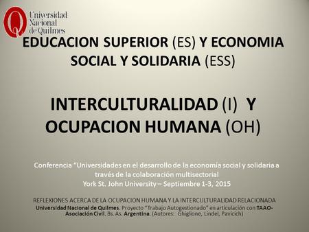 York St. John University – Septiembre 1-3, 2015