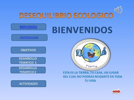 BIENVENIDA OBJETIVOS DESARROLLO TEMATICO 1 METODOLOGIA DESARROLLO TEMATICO 2 ACTIVIDADES ESTA ES LA TIERRA, TU CASA, UN LUGAR DEL CUAL NO PODRAS MUDARTE.