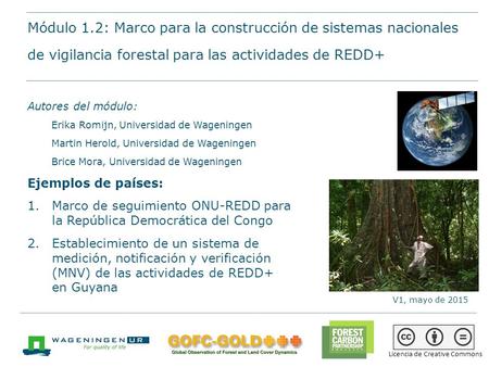 Módulo 1.2: Marco para la construcción de sistemas nacionales de vigilancia forestal para REDD+ Materiales de capacitación sobre REDD+ de GOFC-GOLD, Universidad.