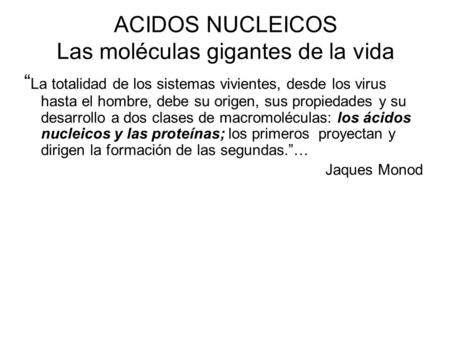 ACIDOS NUCLEICOS Las moléculas gigantes de la vida