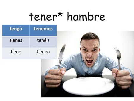 Tener* hambre tengotenemos tienestenéis tienetienen.
