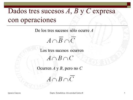 Dados tres sucesos A, B y C expresa con operaciones