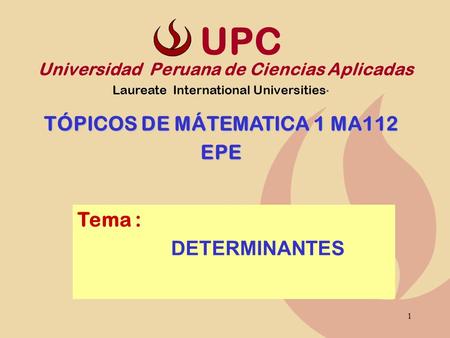 UPC DETERMINANTES TÓPICOS DE MÁTEMATICA 1 MA112 EPE Tema :