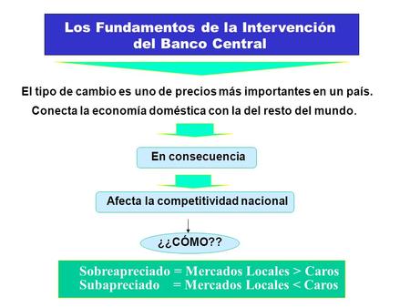 Los Fundamentos de la Intervención del Banco Central Conecta la economía doméstica con la del resto del mundo. En consecuencia Afecta la competitividad.