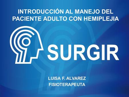 LUISA F. ALVAREZ FISIOTERAPEUTA INTRODUCCIÓN AL MANEJO DEL PACIENTE ADULTO CON HEMIPLEJIA.