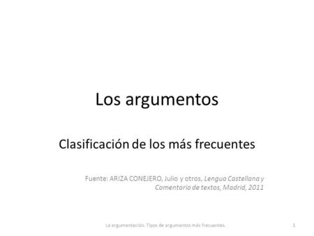 Los argumentos Clasificación de los más frecuentes
