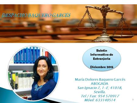 1 Boletín Informativo de Extranjería Diciembre 2015 Boletín Informativo de Extranjería Diciembre 2015 María Dolores Baquero Garcés ABOGADA San Ignacio.