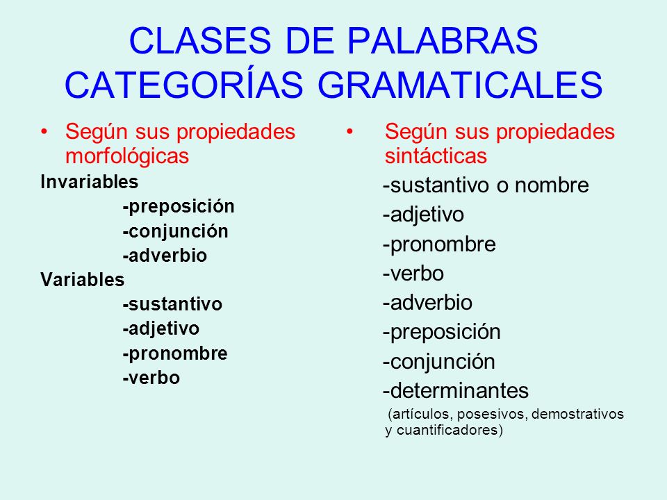 Clases De Palabras Categorias Gramaticales Ppt Video Online Descargar