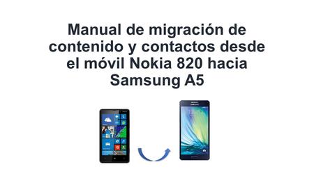 Manual de migración de contenido y contactos desde el móvil Nokia 820 hacia Samsung A5.