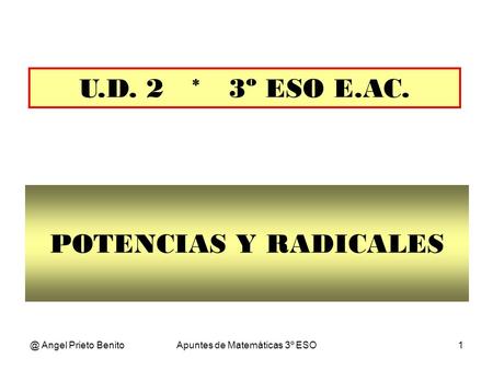 @ Angel Prieto BenitoApuntes de Matemáticas 3º ESO1 POTENCIAS Y RADICALES U.D. 2 * 3º ESO E.AC.