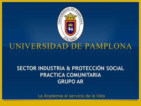 SECTOR INDUSTRIA & PROTECCIÓN SOCIAL PRACTICA COMUNITARIA GRUPO AR La Academia al servicio de la Vida.