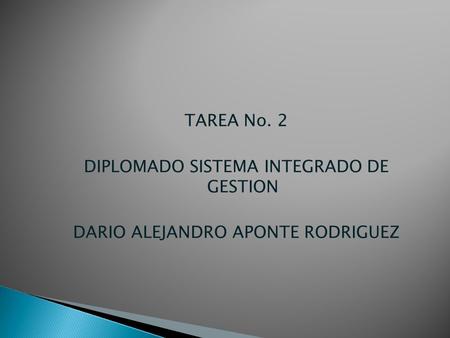 TAREA No. 2 DIPLOMADO SISTEMA INTEGRADO DE GESTION DARIO ALEJANDRO APONTE RODRIGUEZ.