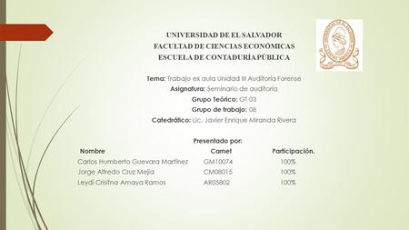 UNIVERSIDAD DE EL SALVADOR FACULTAD DE CIENCIAS ECONÓMICAS