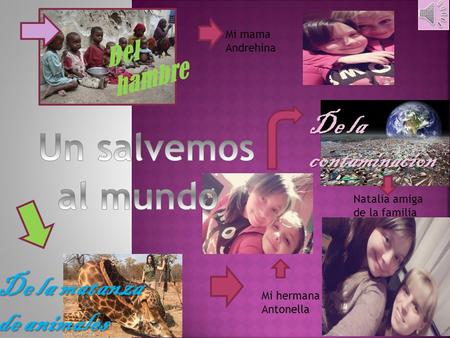 Del hambre De la matanza de animales Mi mama Andrehina Mi hermana Antonella De la contaminacion Natalia amiga de la familia.