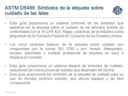 ASTM D5489 Símbolos de la etiqueta sobre cuidado de las telas