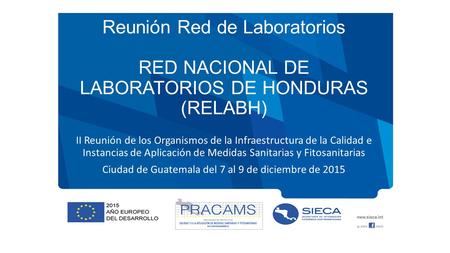Reunión Red de Laboratorios RED NACIONAL DE LABORATORIOS DE HONDURAS (RELABH) II Reunión de los Organismos de la Infraestructura de la Calidad e Instancias.