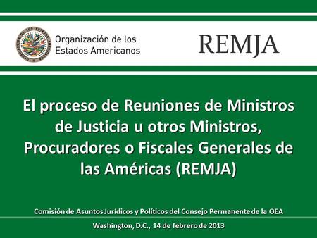 El proceso de Reuniones de Ministros de Justicia u otros Ministros, Procuradores o Fiscales Generales de las Américas (REMJA) Comisión de Asuntos Jurídicos.