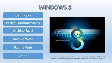 Definición Partes Fundamentales Archivo Excel Archivo Word Pagina Web Video Fuente:https://www.google.com.co/search?q=imagenes+de+windows+8&rlz=1C1PRFE_enCO665&espv=2&biw=