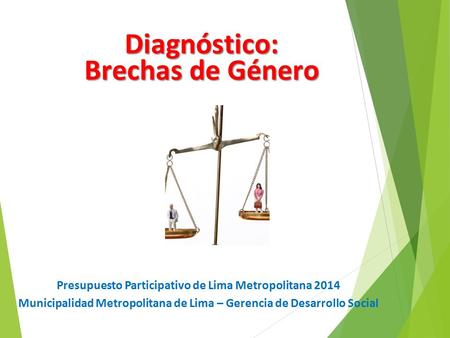Diagnóstico: Brechas de Género Presupuesto Participativo de Lima Metropolitana 2014 Municipalidad Metropolitana de Lima – Gerencia de Desarrollo Social.