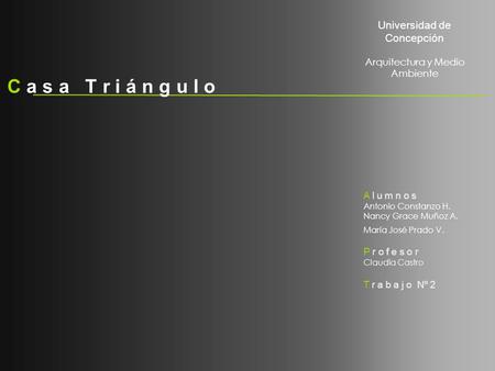 A l u m n o s Antonio Constanzo H. Nancy Grace Muñoz A. María José Prado V. P r o f e s o r Claudia Castro T r a b a j o Nº 2 Universidad de Concepción.