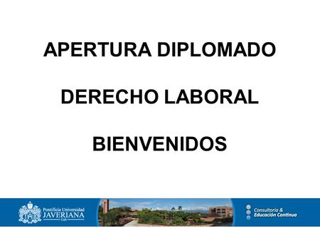 APERTURA DIPLOMADO DERECHO LABORAL BIENVENIDOS. DURACIÓN Y HORARIO 104 horas. Del 20 de febrero al 30 de mayo de 2015. Nota: No se programan clases los.