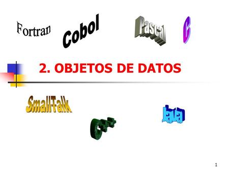 Cobol C Pascal Fortran 2. OBJETOS DE DATOS SmallTalk Java C++