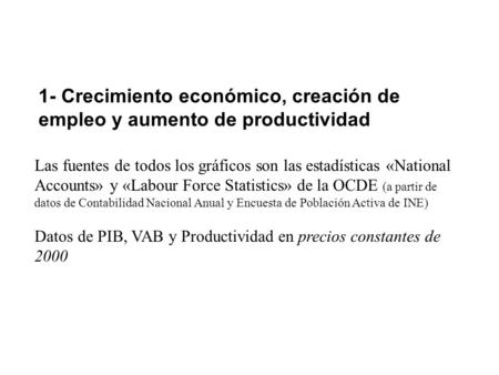 1- Crecimiento económico, creación de empleo y aumento de productividad Las fuentes de todos los gráficos son las estadísticas «National Accounts» y «Labour.
