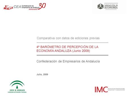 Comparativa con datos de ediciones previas Confederación de Empresarios de Andalucía Julio, 2009 4º BARÓMETRO DE PERCEPCIÓN DE LA ECONOMÍA ANDALUZA (Junio.