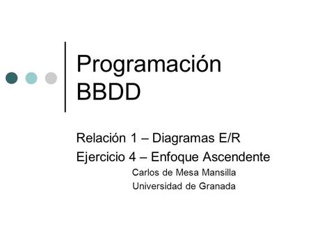 Programación BBDD Relación 1 – Diagramas E/R Ejercicio 4 – Enfoque Ascendente Carlos de Mesa Mansilla Universidad de Granada.