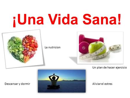 ¡Una Vida Sana! La nutricion Un plan de hacer ejercicio Descansar y dormirAliviar el estres.
