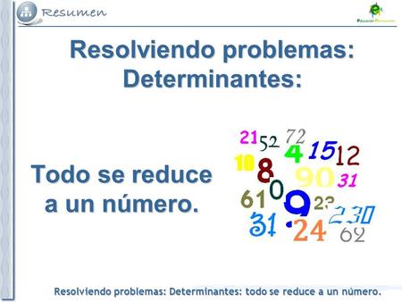 Resolviendo problemas: Determinantes: todo se reduce a un número. Resolviendo problemas: Determinantes: Todo se reduce a un número.