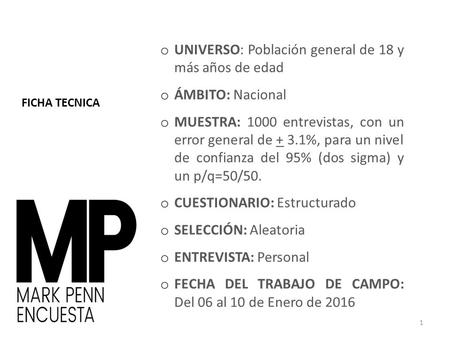 O UNIVERSO: Población general de 18 y más años de edad o ÁMBITO: Nacional o MUESTRA: 1000 entrevistas, con un error general de + 3.1%, para un nivel de.
