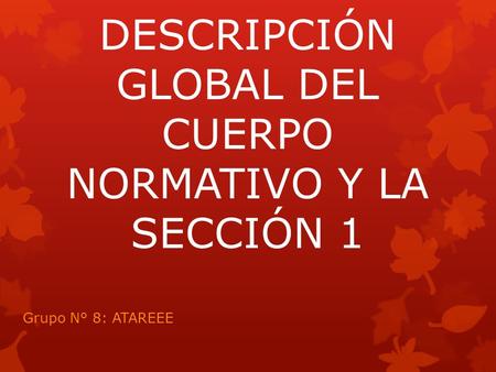 DESCRIPCIÓN GLOBAL DEL CUERPO NORMATIVO Y LA SECCIÓN 1 Grupo N° 8: ATAREEE.