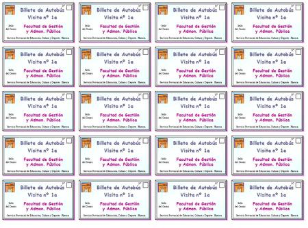 Billete de Autobús Servicio Provincial de Educación, Cultura y Deporte. Huesca. Sello del Centro Nº Visita nº 1a Facultad de Gestión y Admon. Pública Billete.