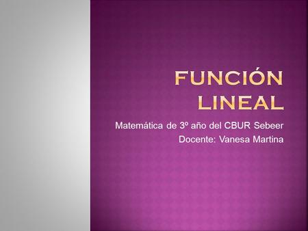 Matemática de 3º año del CBUR Sebeer Docente: Vanesa Martina.