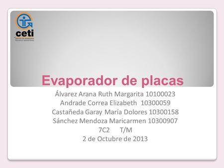 Evaporador de placas Álvarez Arana Ruth Margarita