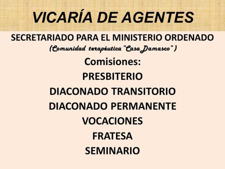 VICARÍA DE AGENTES Comisiones: PRESBITERIO DIACONADO TRANSITORIO