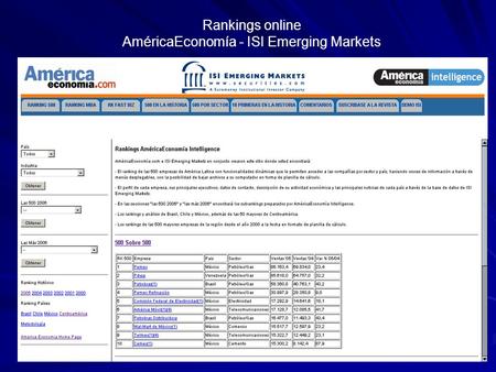 Rankings online AméricaEconomía - ISI Emerging Markets