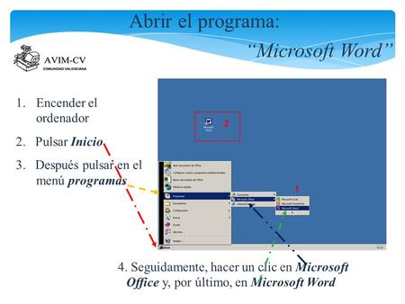 Abrir el programa: “Microsoft Word” Encender el ordenador