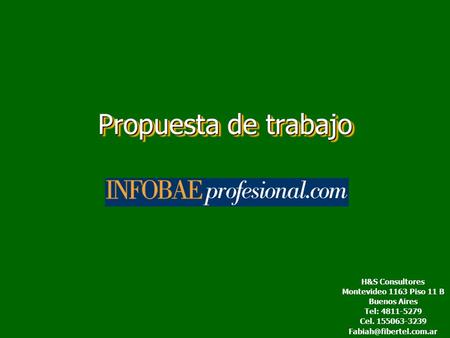 Propuesta de trabajo H&S Consultores Montevideo 1163 Piso 11 B Buenos Aires Tel: 4811-5279 Cel. 155063-3239