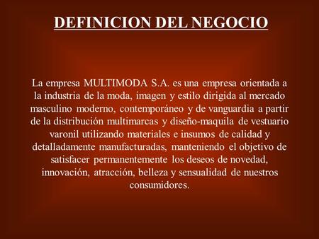 DEFINICION DEL NEGOCIO