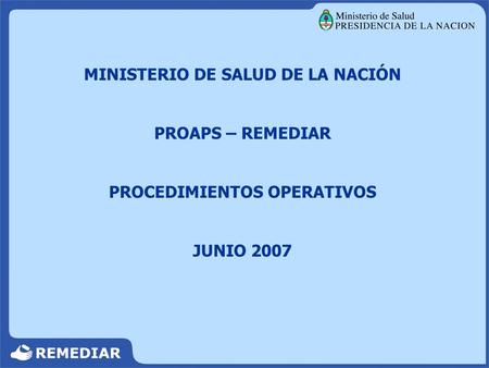 MINISTERIO DE SALUD DE LA NACIÓN PROCEDIMIENTOS OPERATIVOS