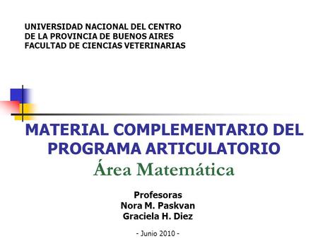 MATERIAL COMPLEMENTARIO DEL PROGRAMA ARTICULATORIO Área Matemática